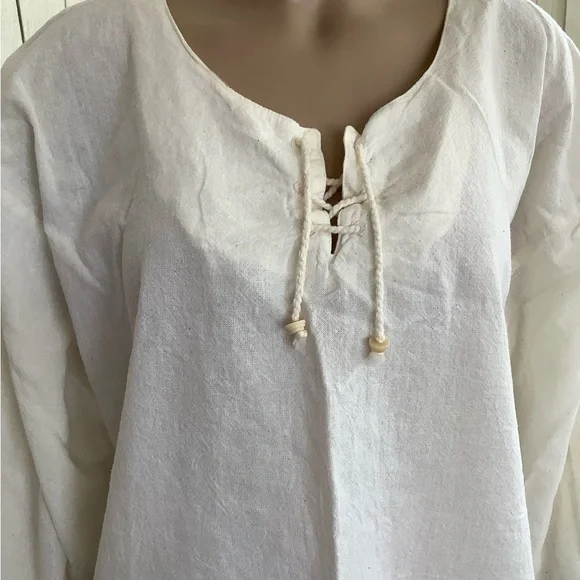 Vintage poet prairie blouse, cotton, linen, size 46 - Picture 3 of 9